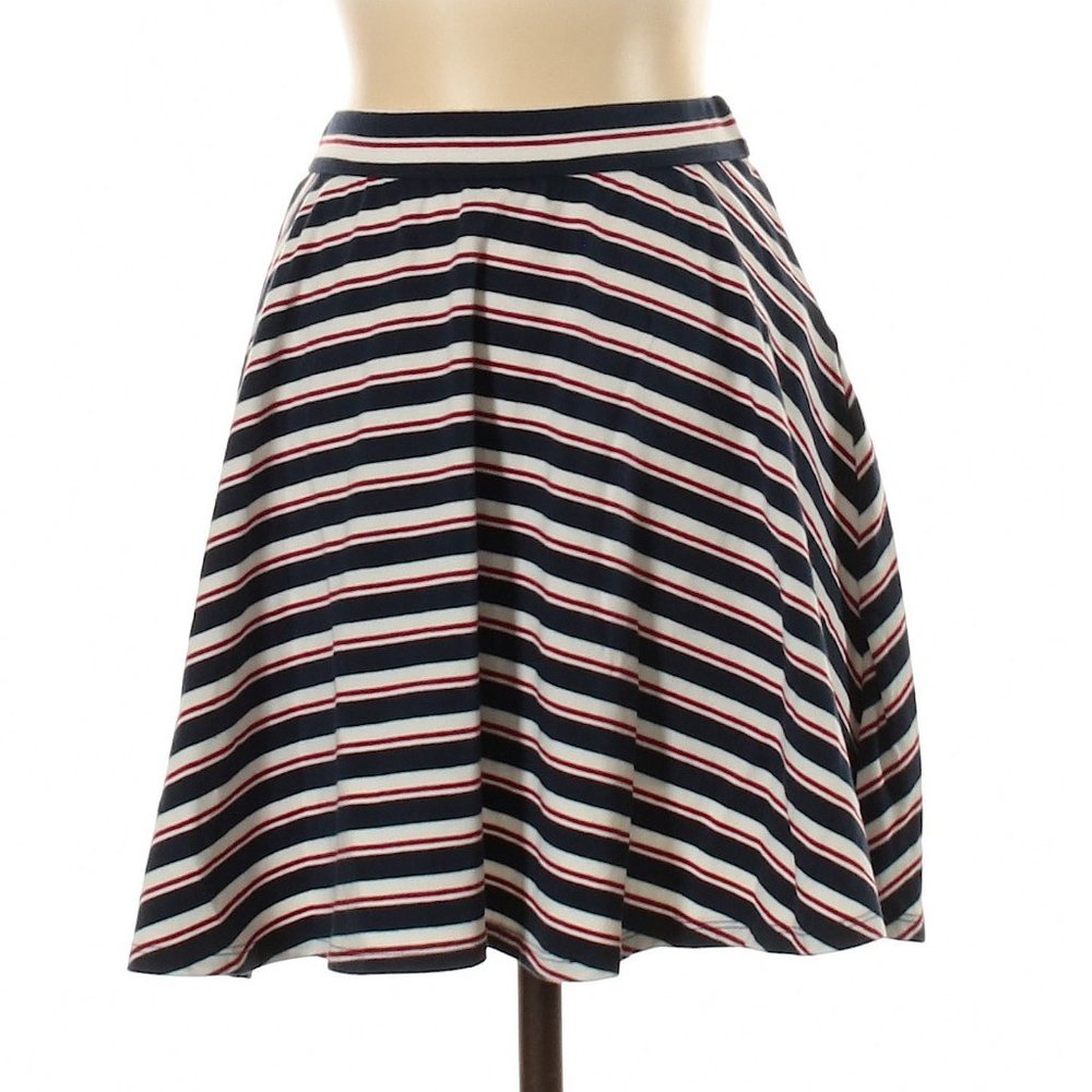 Hollister Navy Striped A-Line Skirt | Preppy Cotton Mini | Size S - Picture 3 of 9